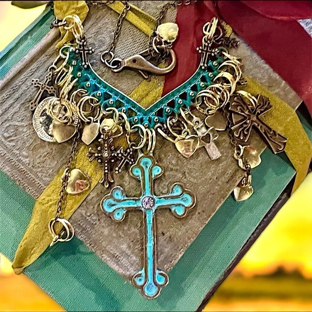 Cross statement necklace. Boho spiritual necklace. Beautiful and full of grace.